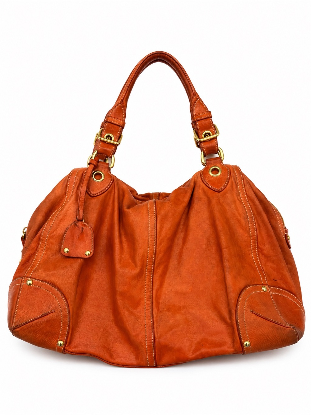 Car Shoe *Fair* Orange Leather Large Purse Bag Vintage Slouchy Satchel Designer
